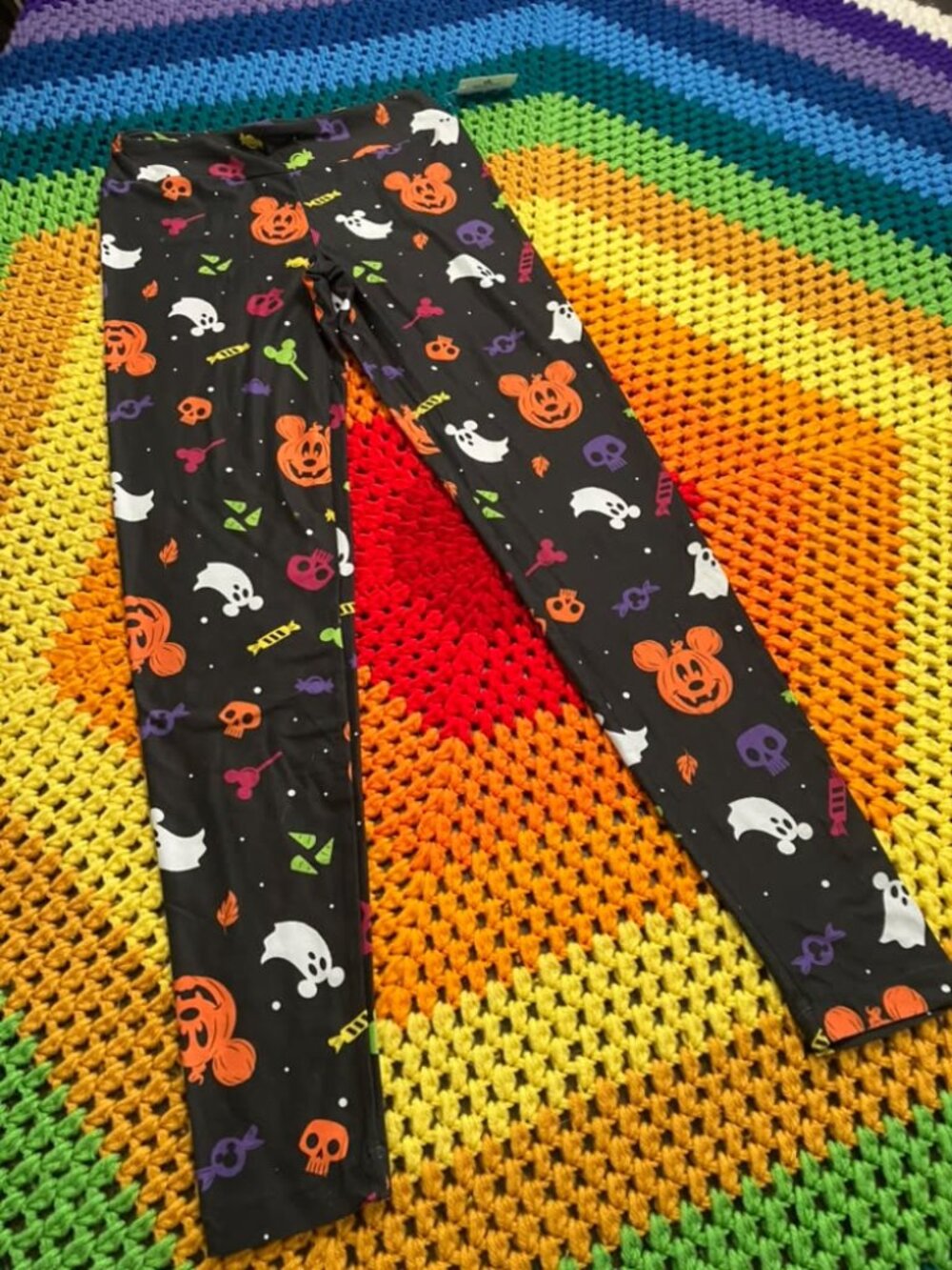 NWT Disney Parks Black Halloween Mickey Ghost Candy Lollipop Leggings Pants XS